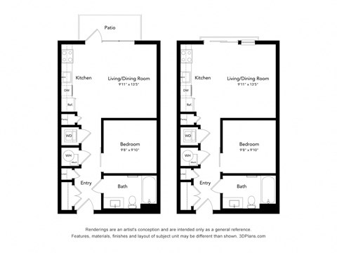 Floor plan for studio, 1 bath, 560 sqft